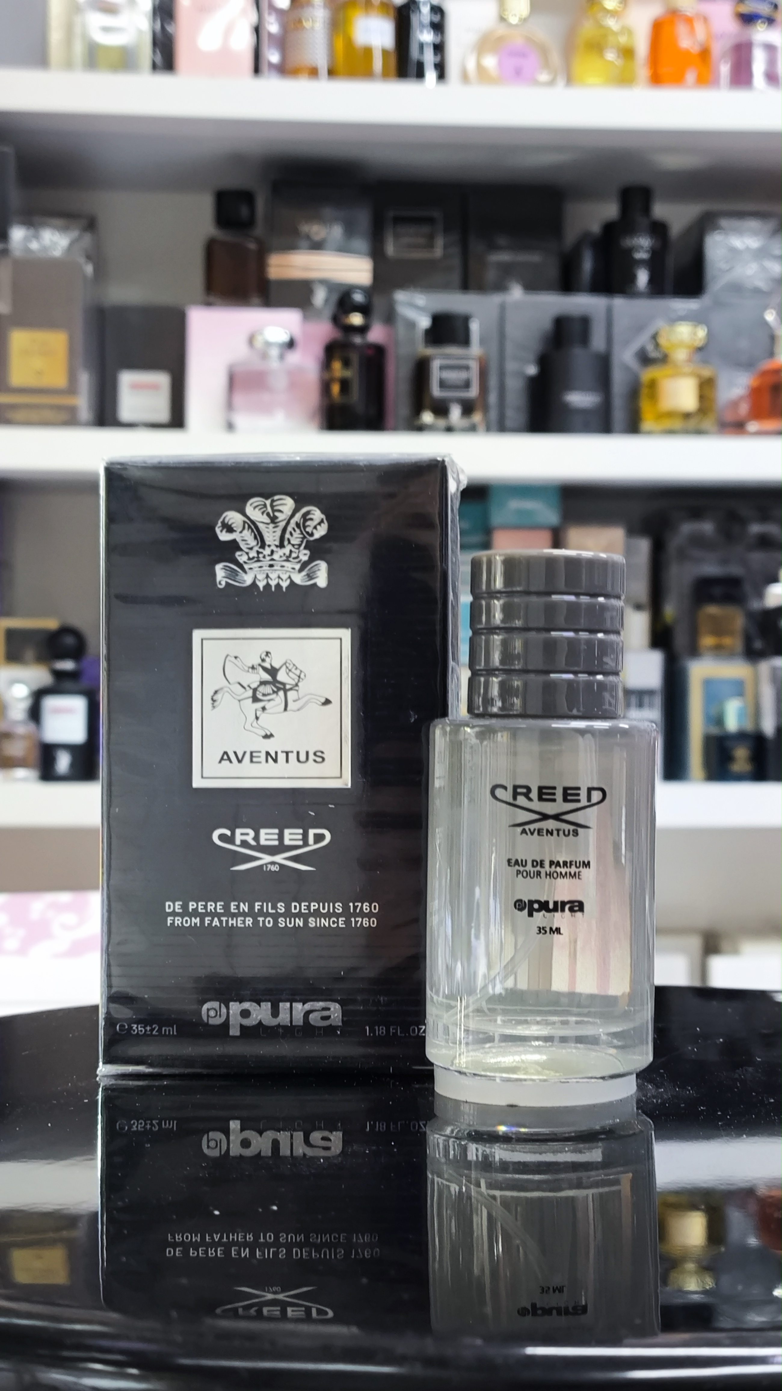 عطر مردانه پورا PURA رایحه اونتوس AVENTUS حجم 35 میلی لیتر